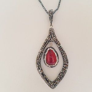JK NY 30" Red Agate Necklace
